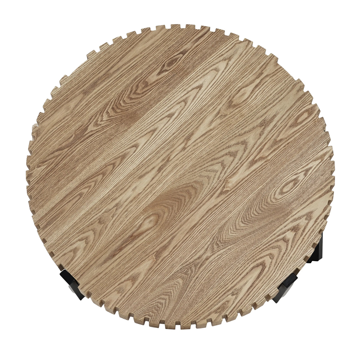 31.5" Round Fluted Coffee Table with Metal Cross Base