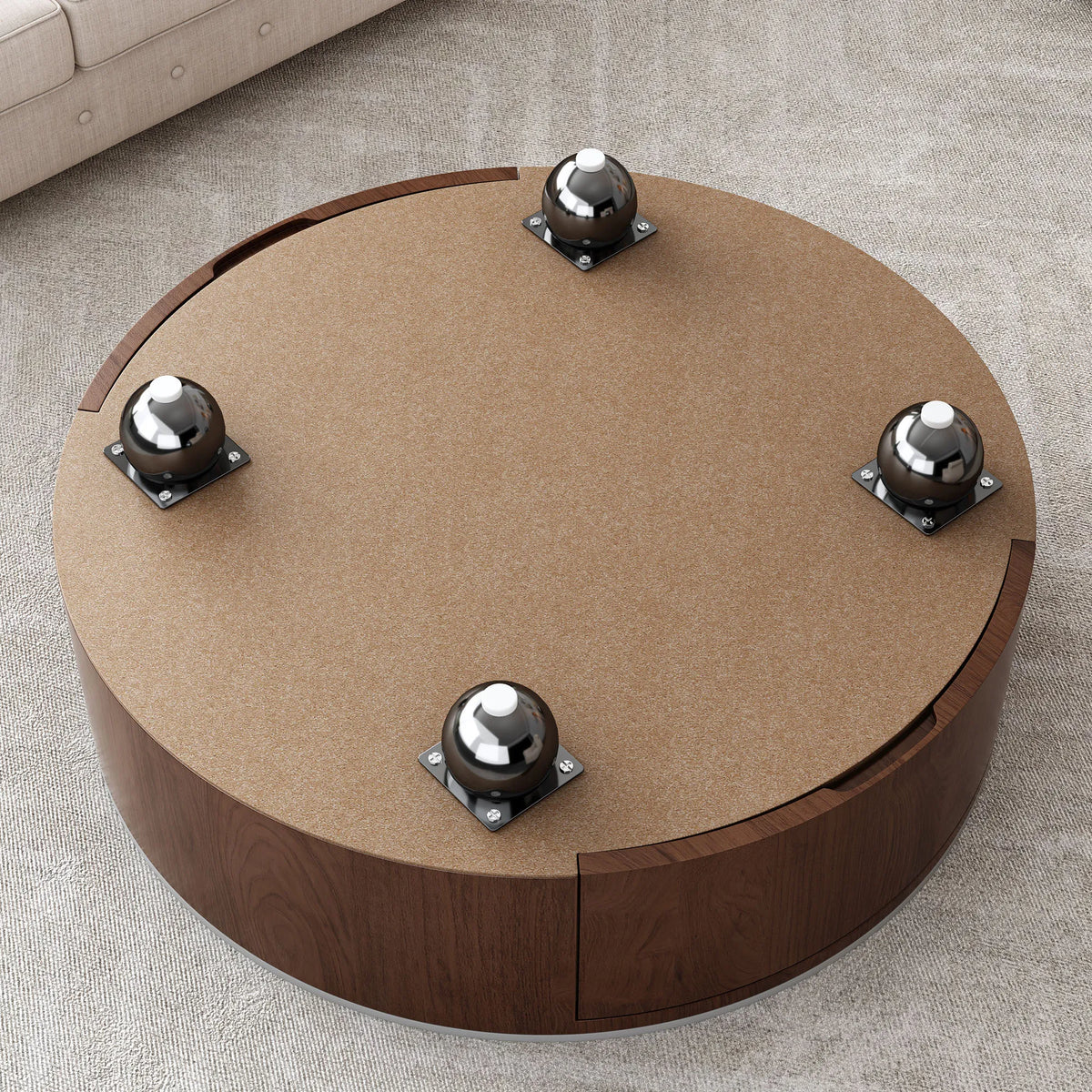 35.4" Round Coffee Table with 2 Storage Drawers & Marble-Look Top