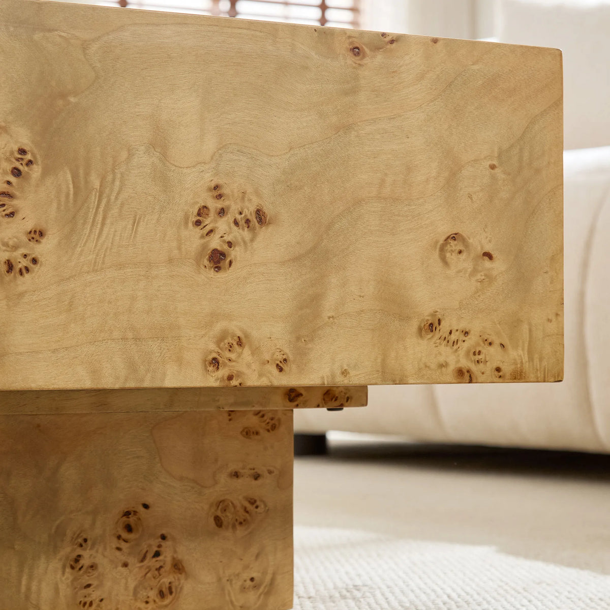 43.31" Rectangular Burl Wood Veneer Coffee Table with Pedestal Base