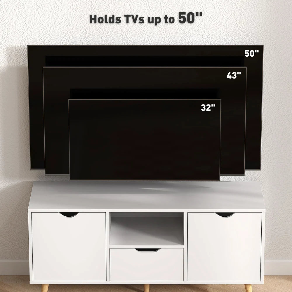 43.3" White TV Stand for TVs up to 50" with Drawer & Cabinets
