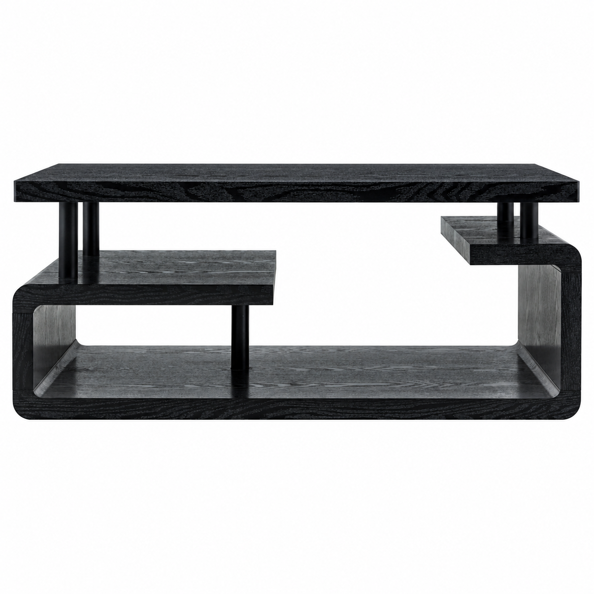 43.5" Modern Black Coffee Table with Storage Shelves