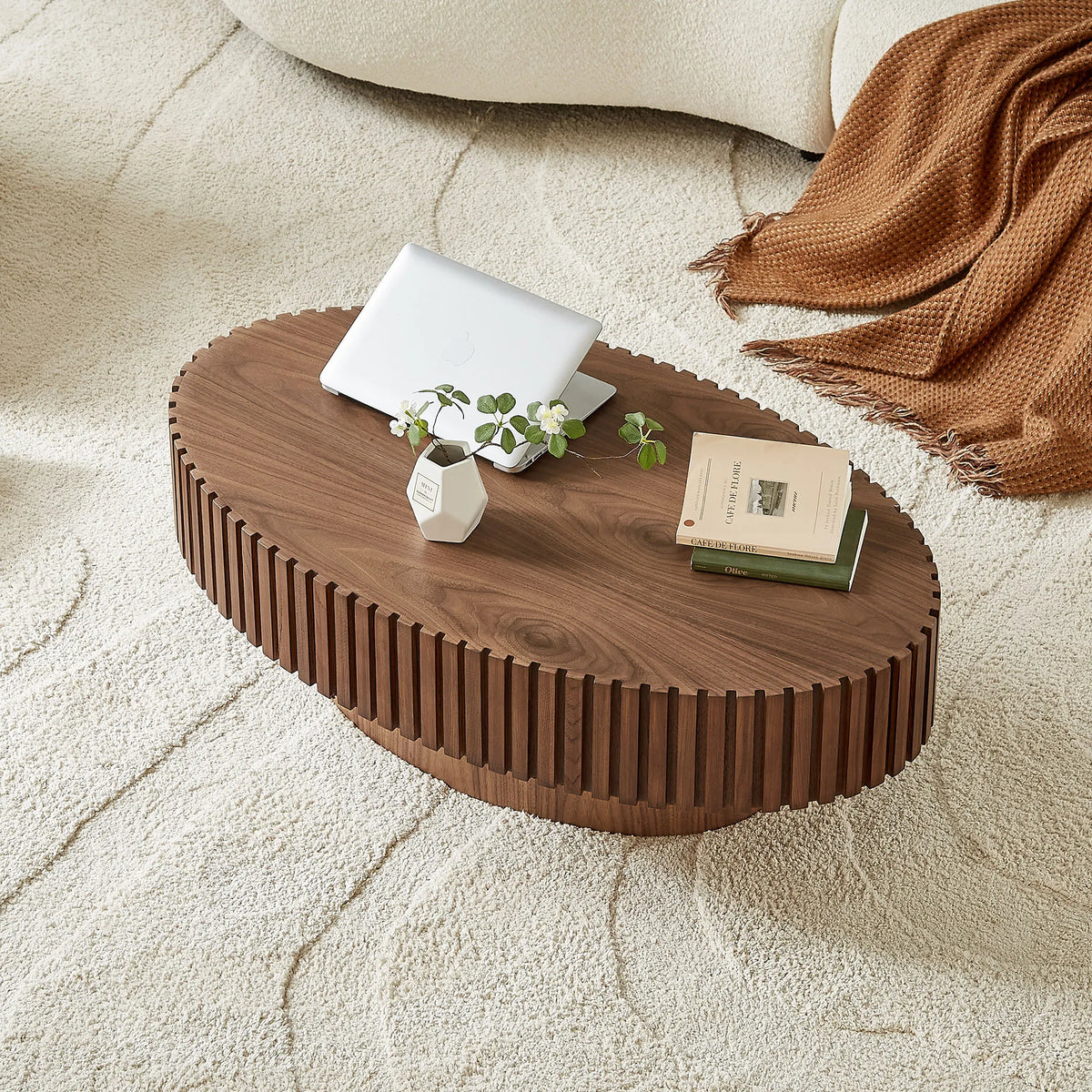 43.7" Oval Fluted Coffee Table with Pedestal Base