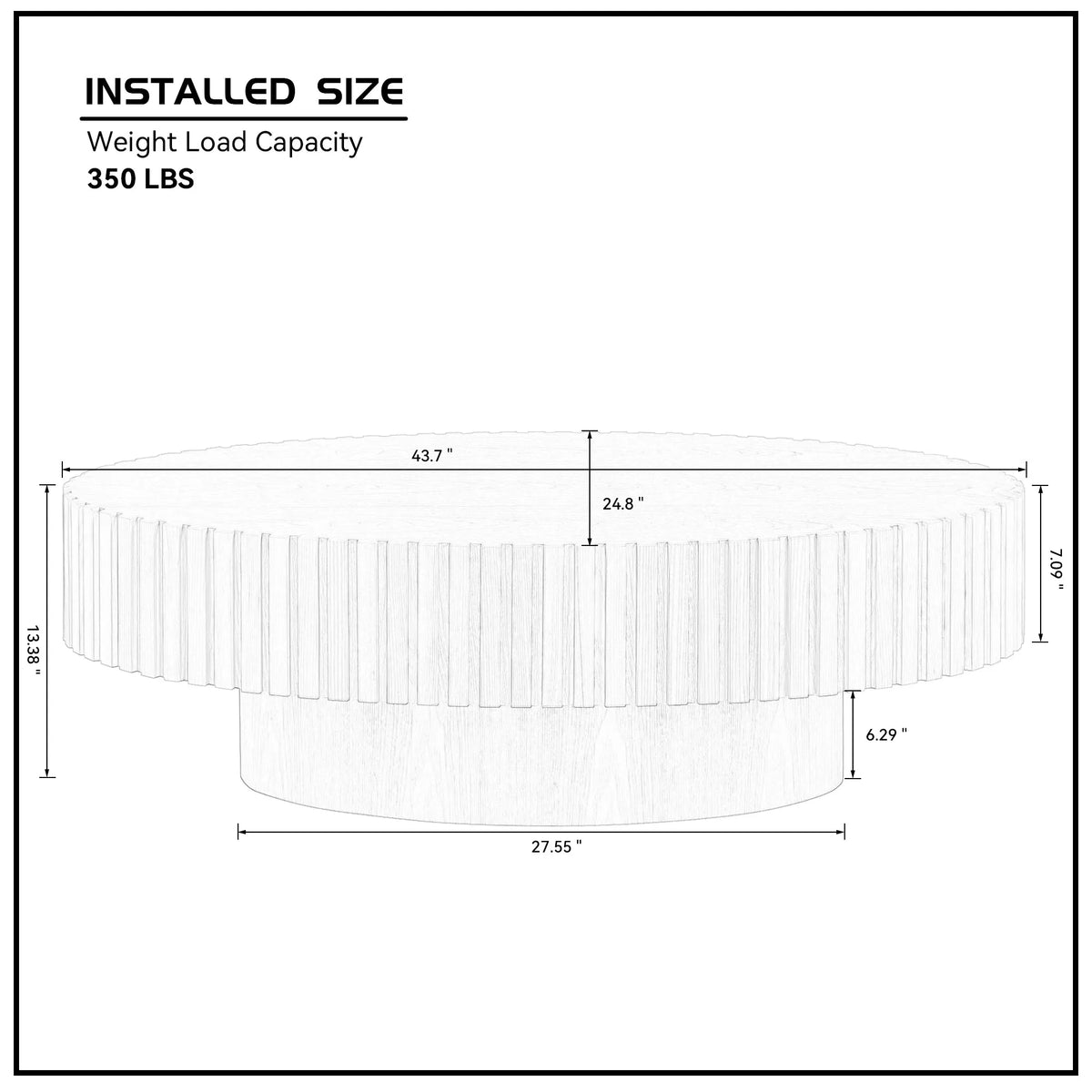 43.7" Oval Fluted Coffee Table with Pedestal Base