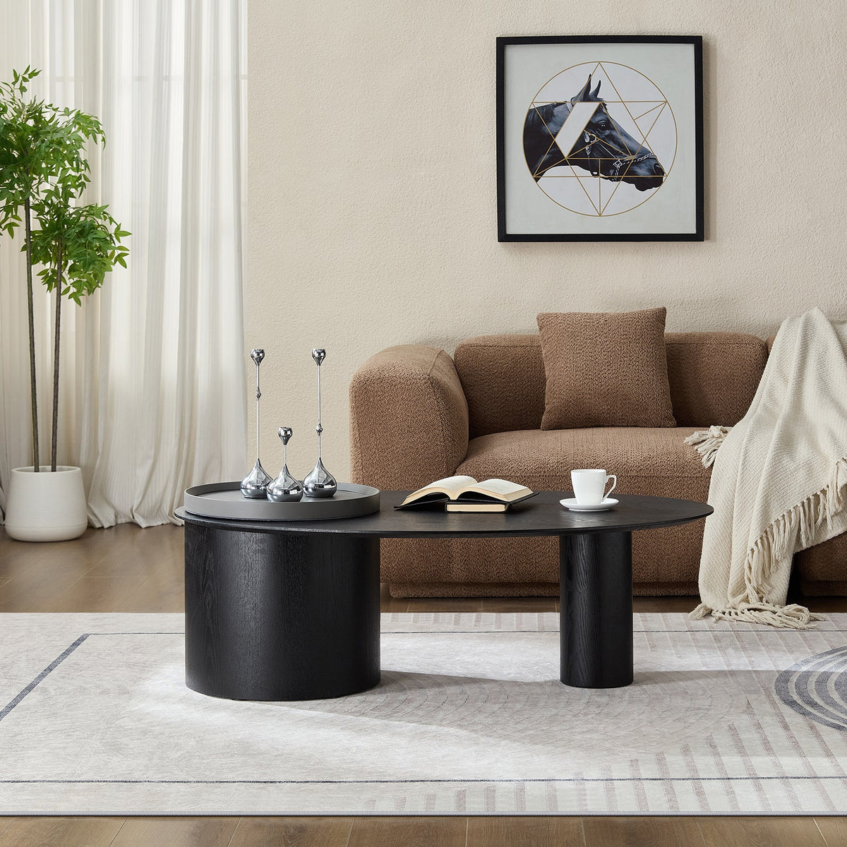 47.24" Modern Oval Coffee Table with Hidden Storage