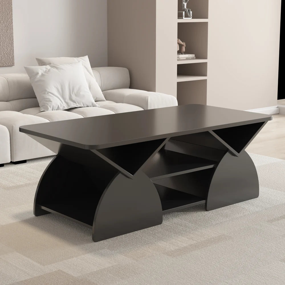 47.25" Modern Rectangular Coffee Table with Storage Shelves