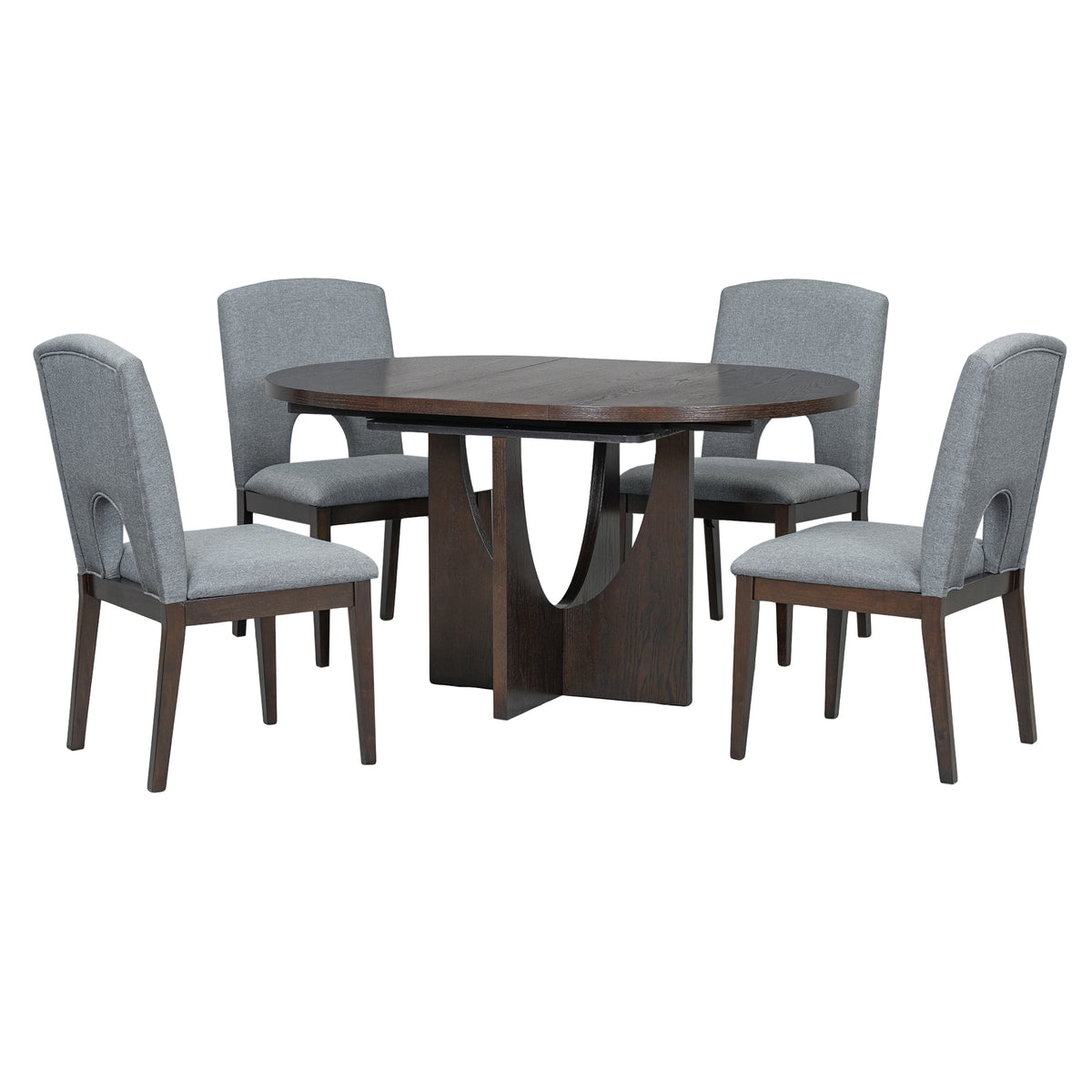 5-Piece Extendable Round Dining Table Set for 4 – 40.9"–57.1" Pedestal Table with Upholstered Chairs