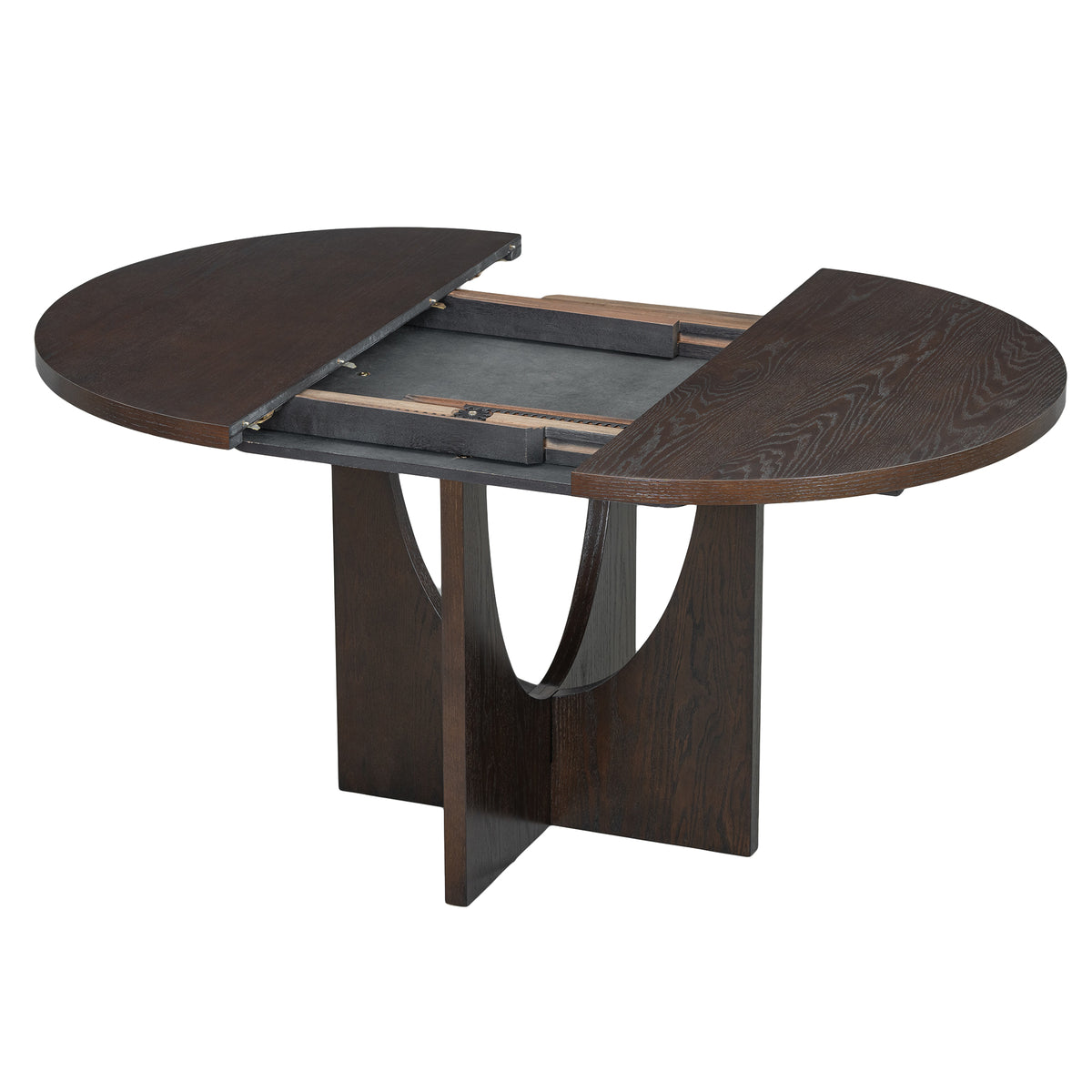 5-Piece Extendable Round Dining Table Set for 4 – 40.9"–57.1" Pedestal Table with Upholstered Chairs