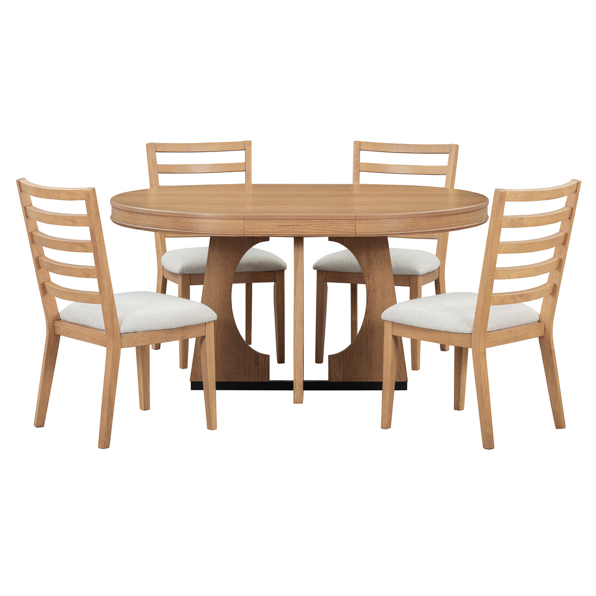 5-Piece Extendable Round Dining Table Set for 4 – 42"–58" Table with Upholstered Ladder-Back Chairs
