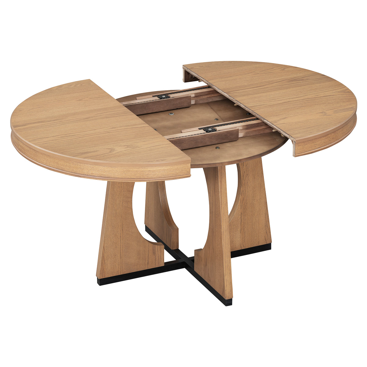 5-Piece Extendable Round Dining Table Set for 4 – 42"–58" Table with Upholstered Ladder-Back Chairs