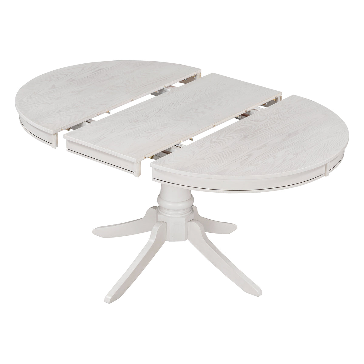 5-Piece Extendable Round Dining Table Set for 4 with Upholstered Ladder-Back Chairs