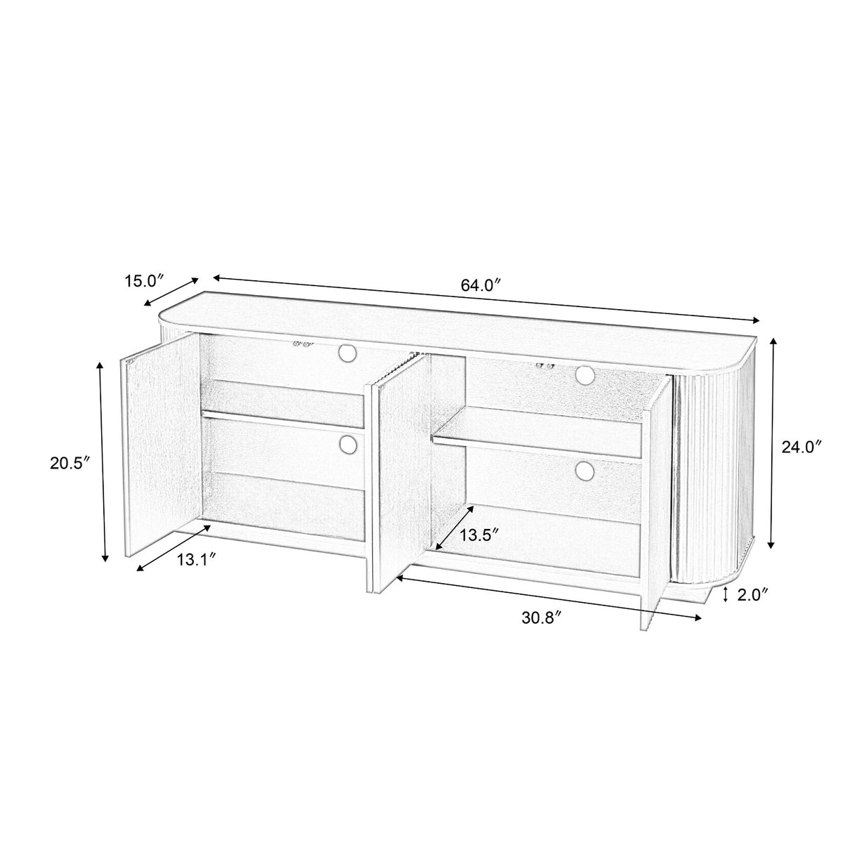 64" Fluted Sideboard Cabinet with Storage – Modern Buffet & TV Stand