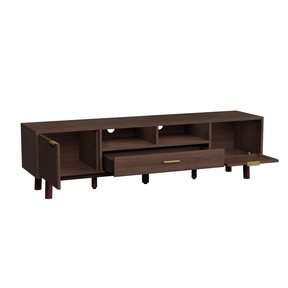 66.9" Rattan TV Stand with Storage Drawer & Soft-Close Cabinet – Dark Brown