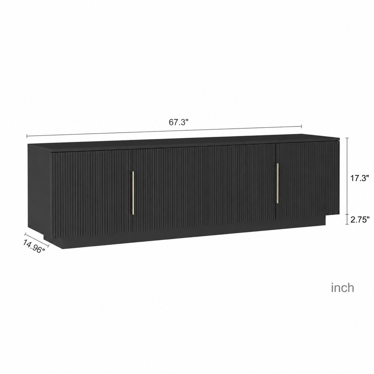 67.3" Black Fluted TV Stand with LED Lights & 4-Door Storage