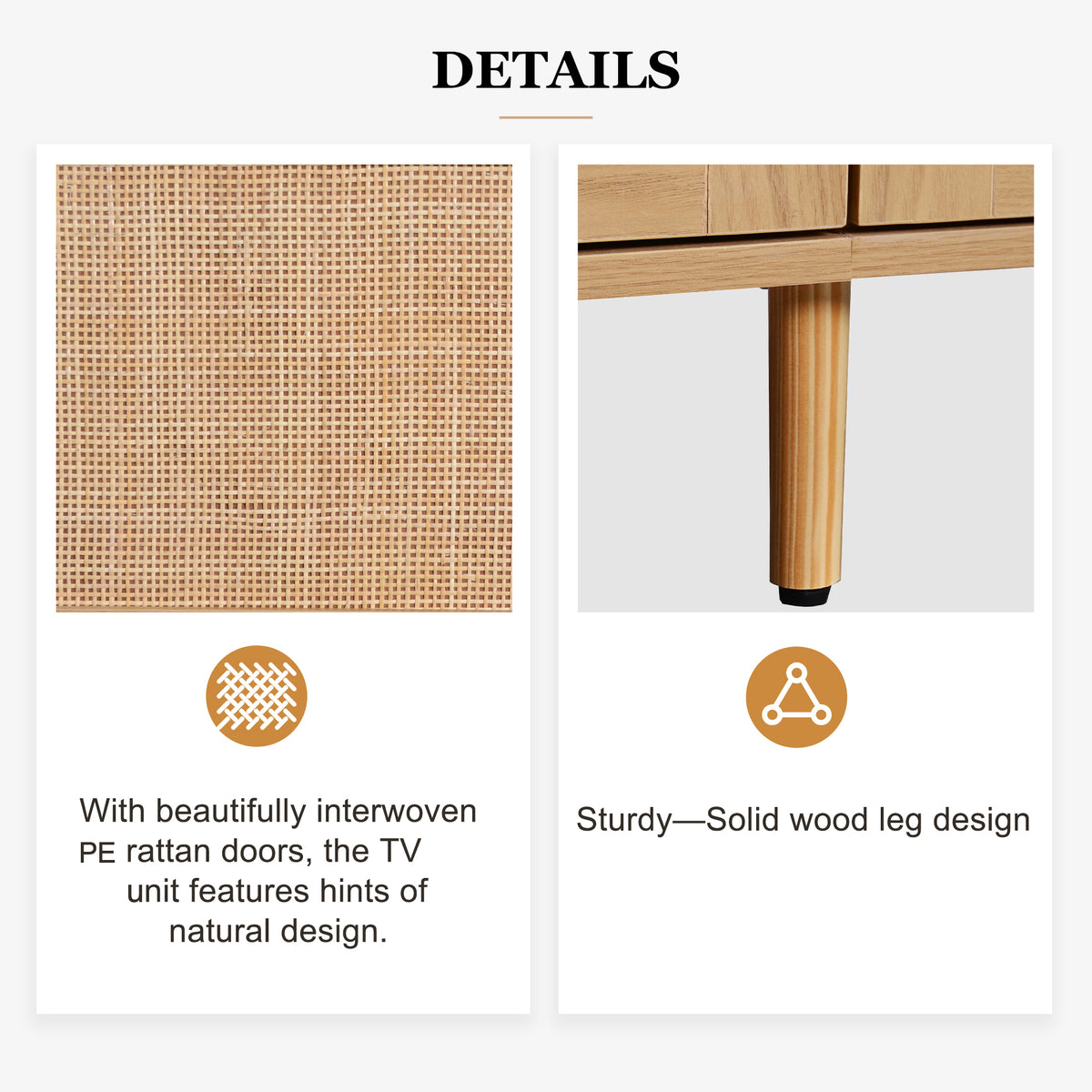 78.74" Rattan TV Stand for TVs up to 85" – Natural Wood Finish with Storage