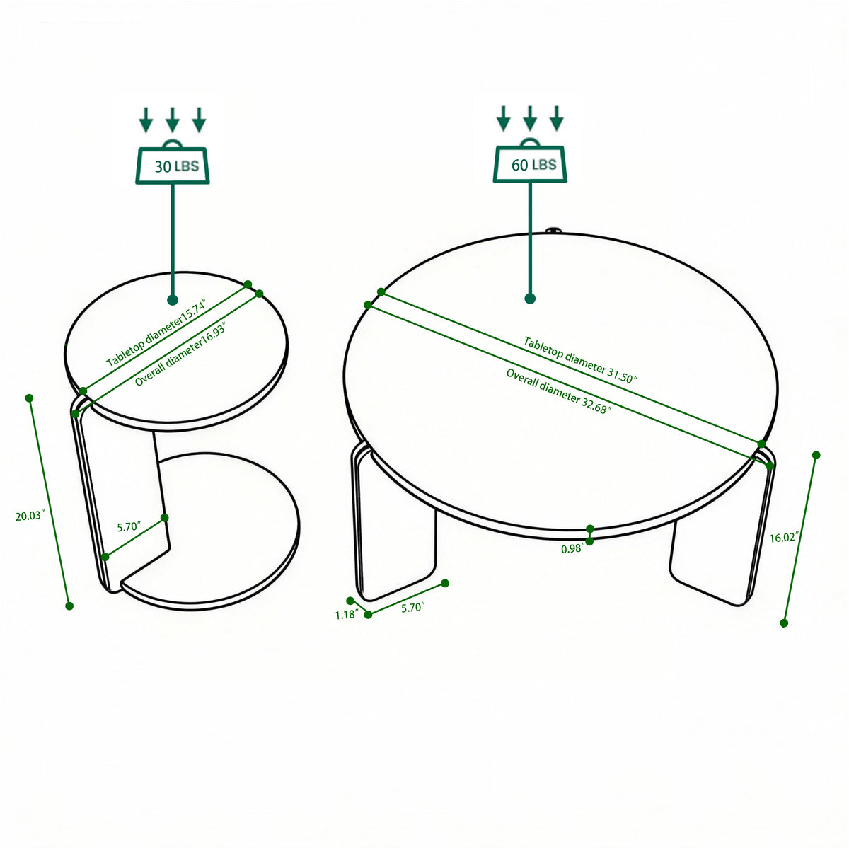 Round Nesting Coffee Table Set of 2 with Sintered Stone Tops