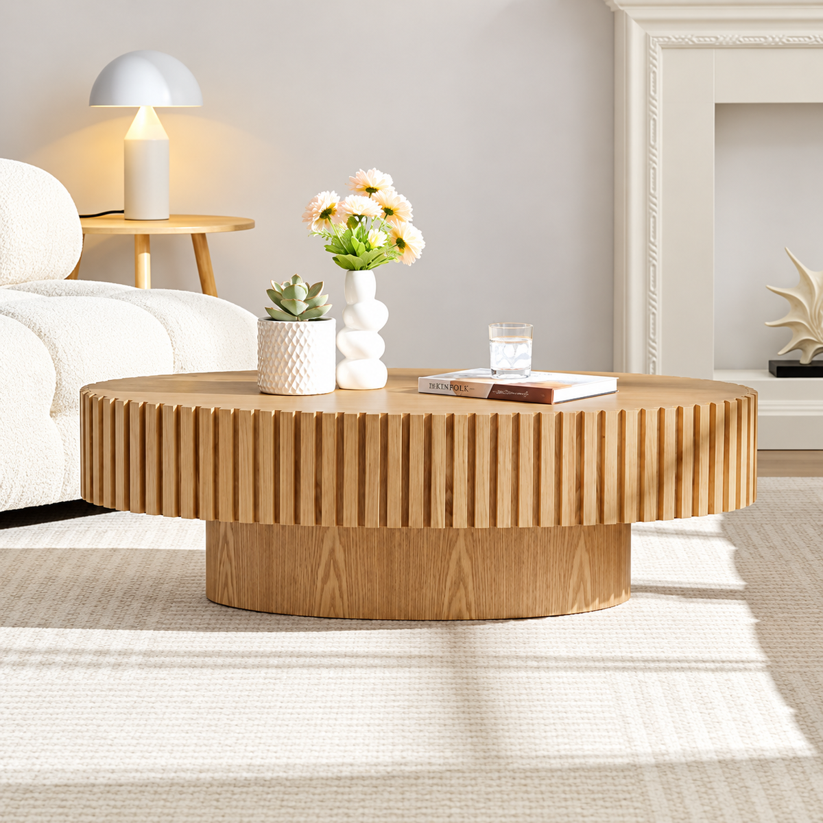 43.7" Oval Fluted Coffee Table with Pedestal Base
