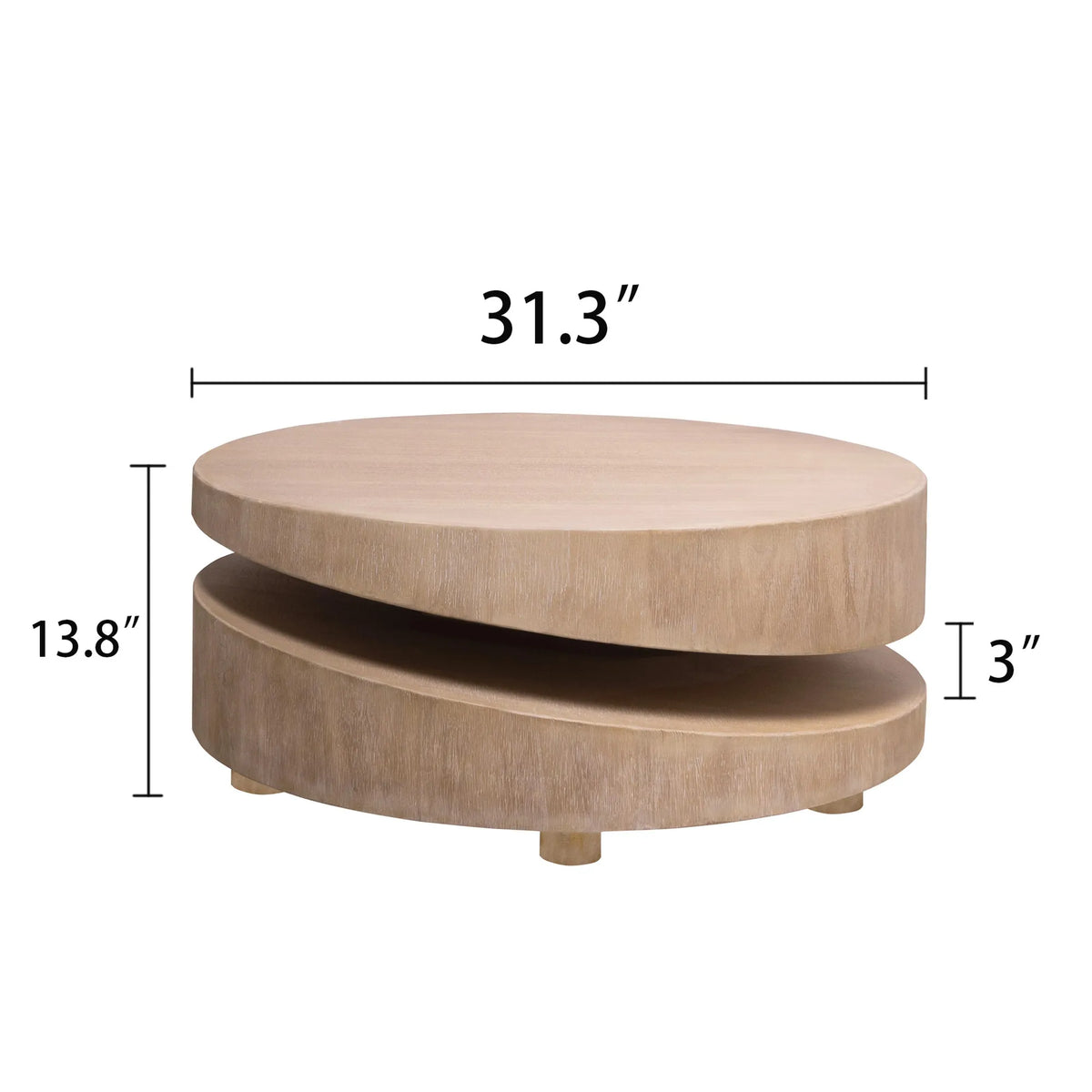 31.3" Modern Round Coffee Table with Sculptural Layered Base – Natural Wood Finish