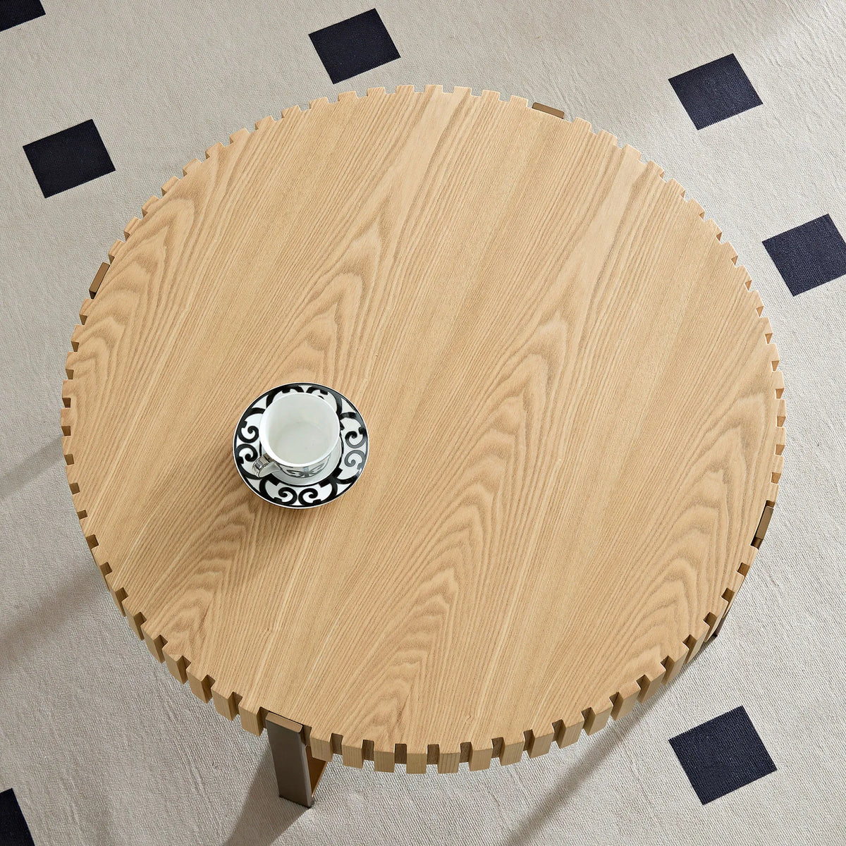 31.5" Round Fluted Coffee Table with Metal Cross Base