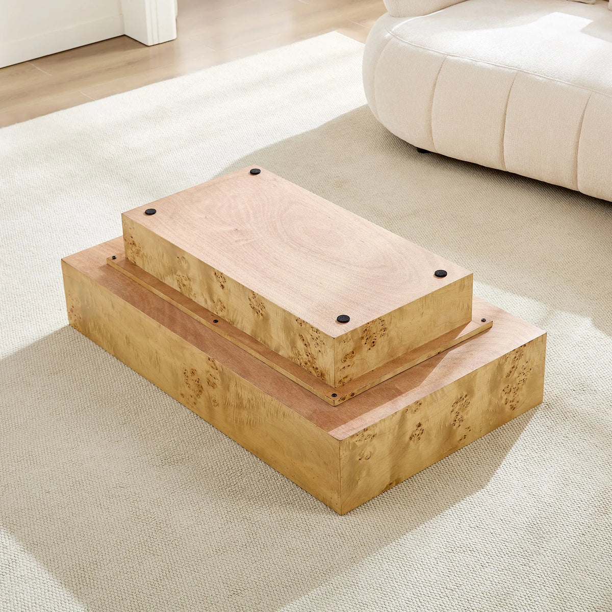 43.31" Rectangular Burl Wood Veneer Coffee Table with Pedestal Base