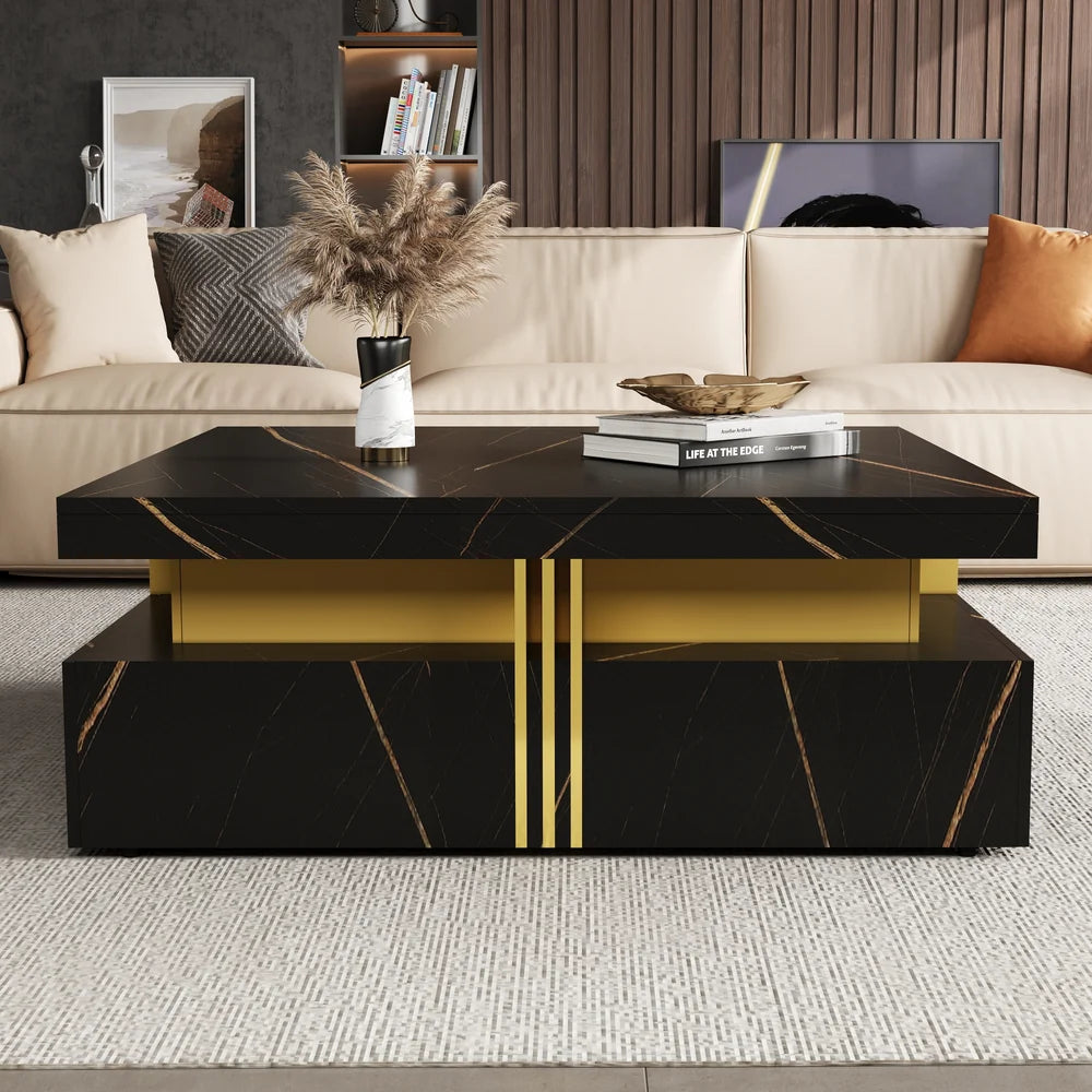 43.3" Modern Square Coffee Table with 4 Storage Drawers