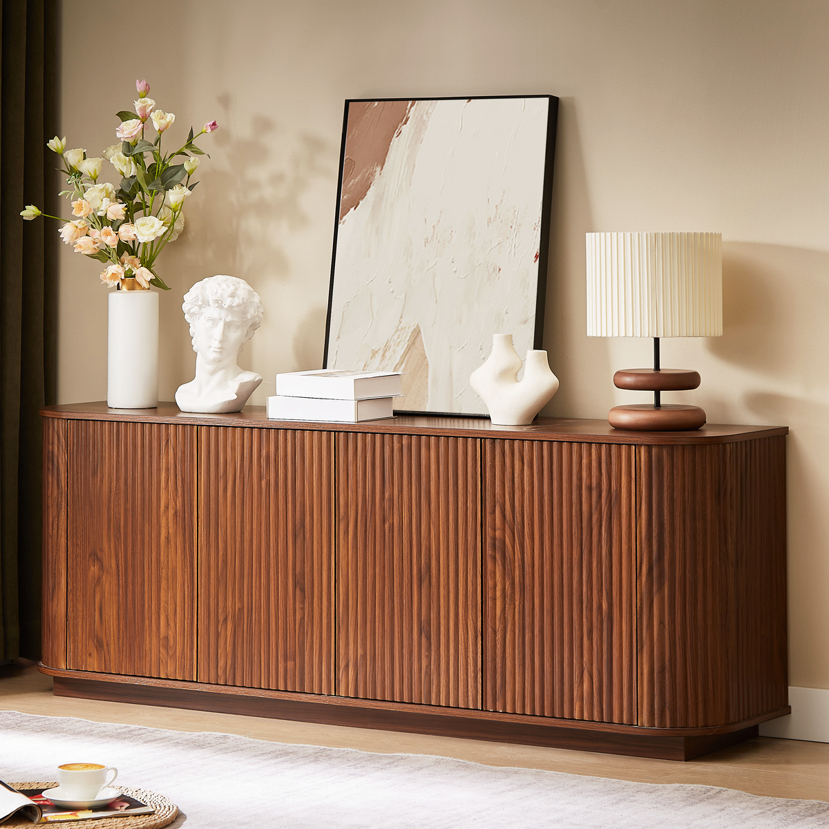 Sideboard Storage Cabinet TV Stand With Wave Pattern Buffet Cabinet Wo