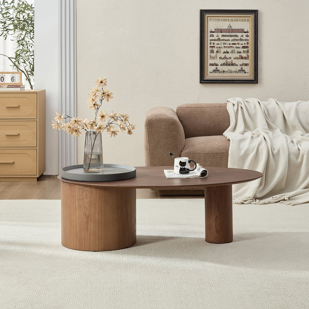 47.24" Modern Oval Coffee Table with Hidden Storage