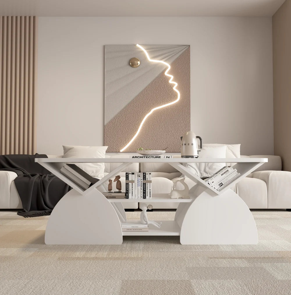 47.25" Modern Rectangular Coffee Table with Storage Shelves