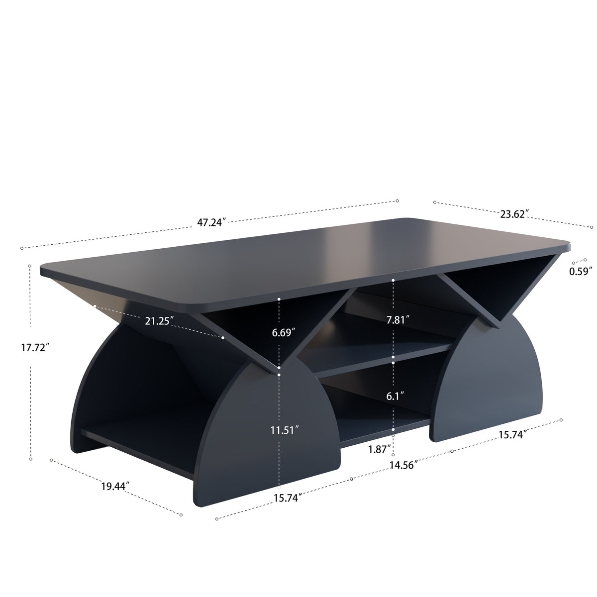 47.25" Modern Rectangular Coffee Table with Storage Shelves