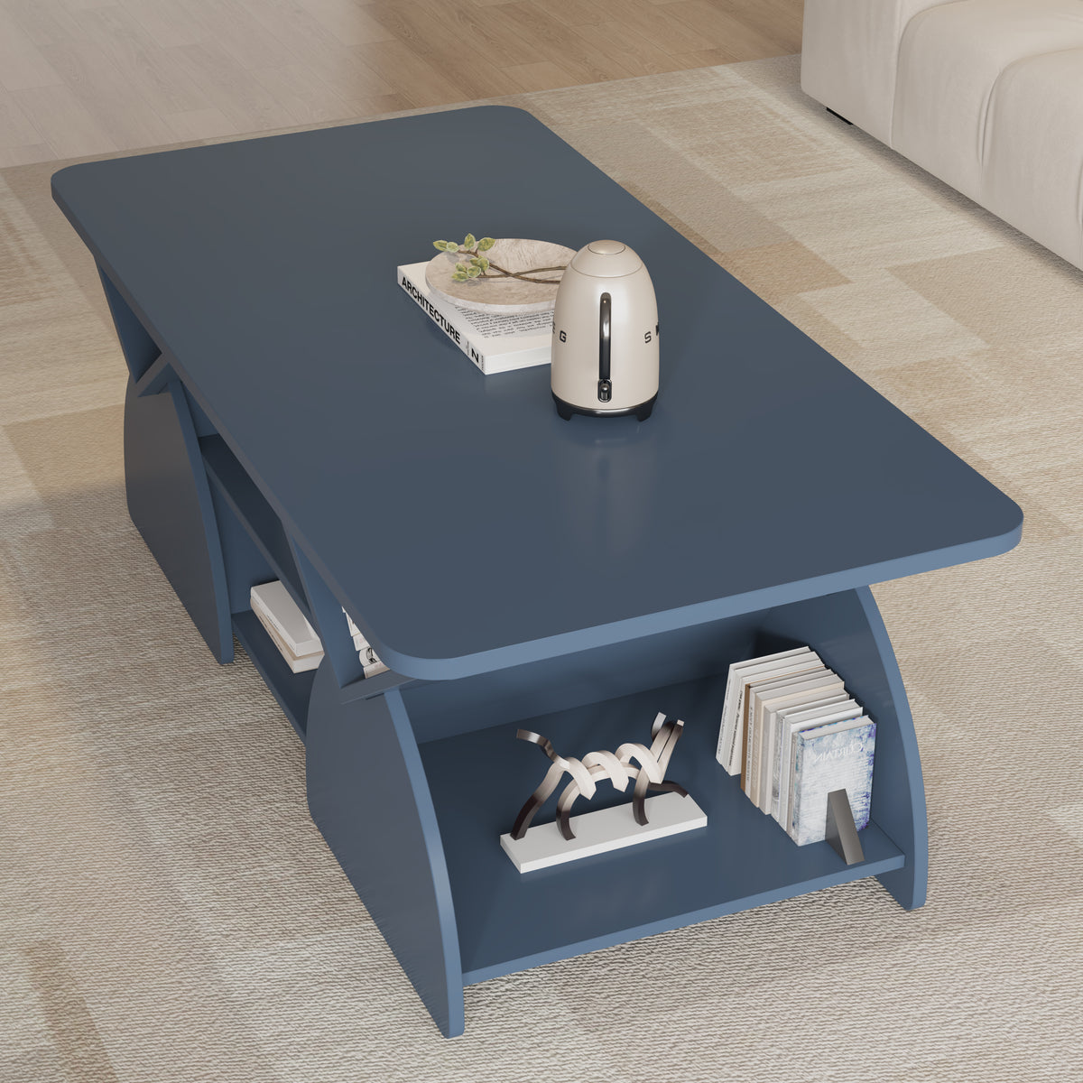 47.25" Modern Rectangular Coffee Table with Storage Shelves