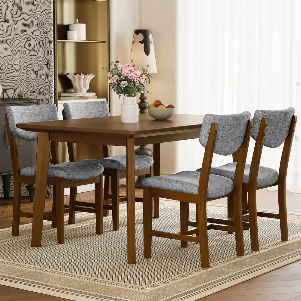 5-Piece Dining Table Set for 4 – 47.24" Rectangular Table with Gray Upholstered Chairs
