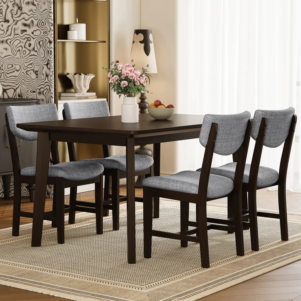 5-Piece Dining Table Set for 4 – 47.24" Rectangular Table with Gray Upholstered Chairs