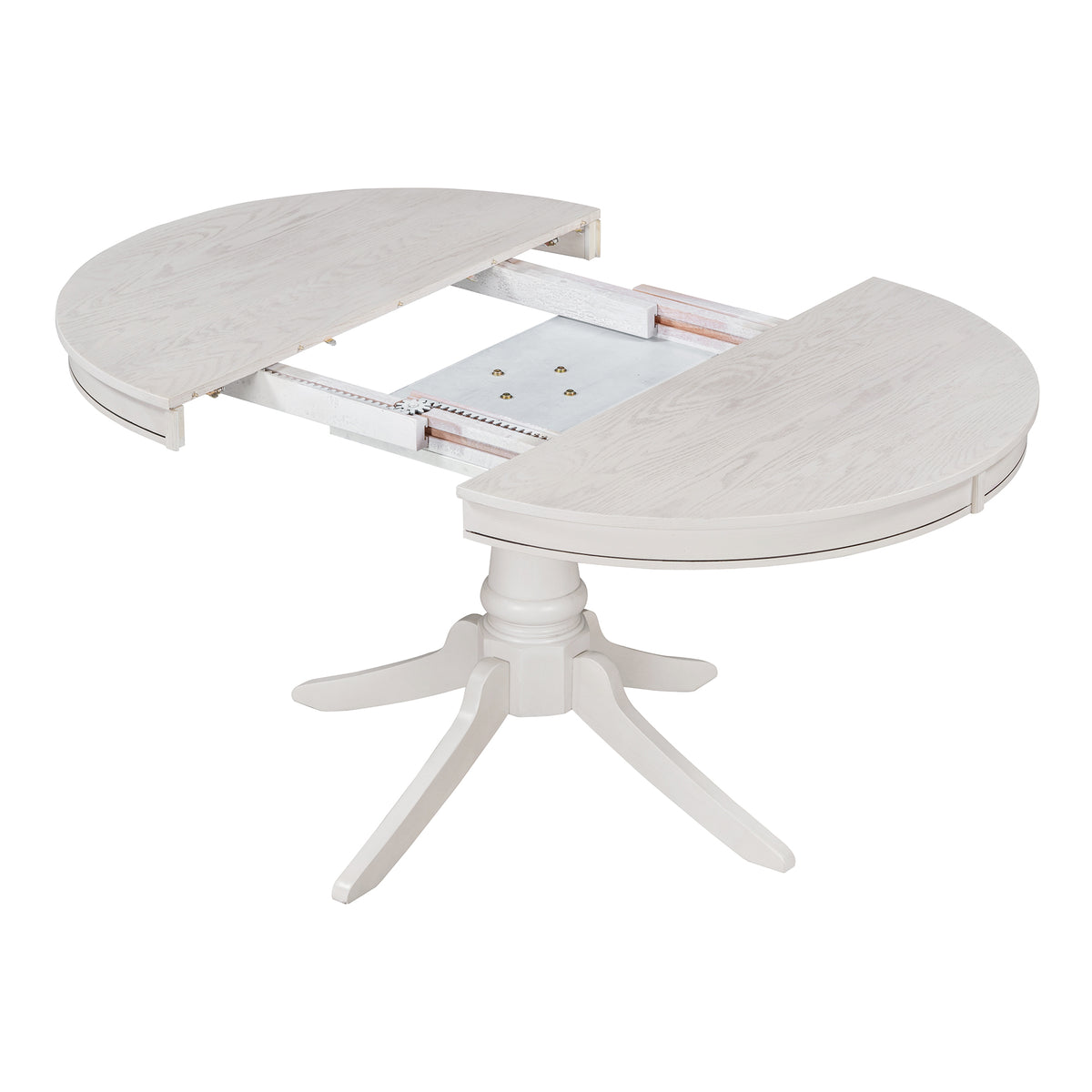 5-Piece Extendable Round Dining Table Set for 4 with Upholstered Ladder-Back Chairs