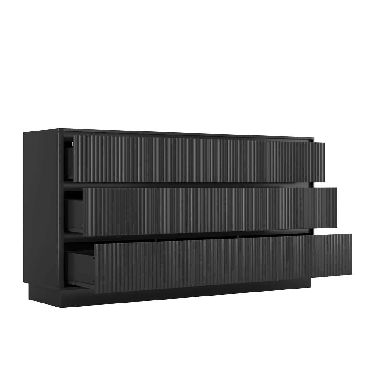 59.1" Fluted TV Stand with 9 Drawers – Modern Dresser in White or Black