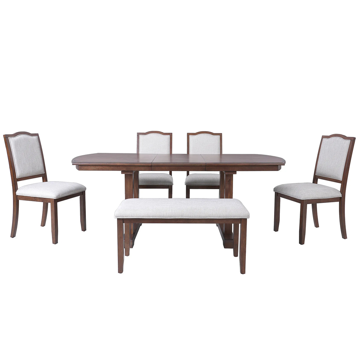 6-Piece Extendable Dining Table Set for 6 – 59"–77" Dark Brown Table with Upholstered Chairs & Bench