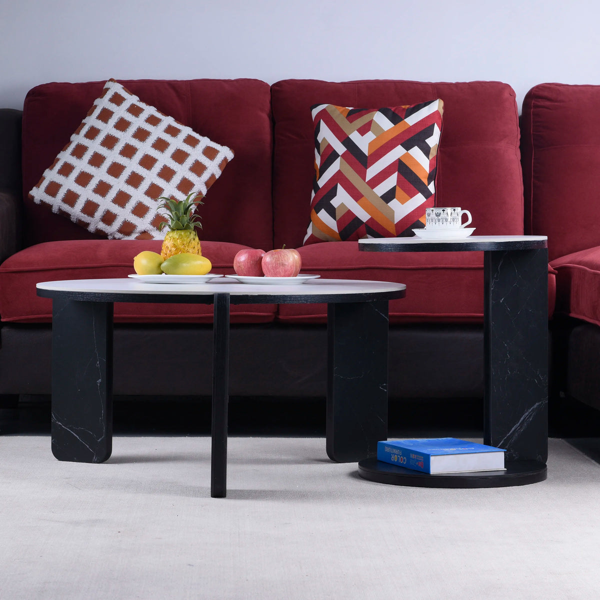 Round Nesting Coffee Table Set of 2 with Sintered Stone Tops