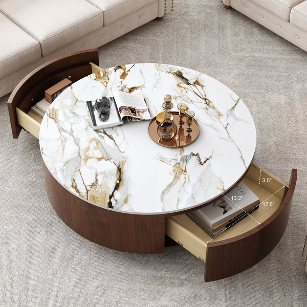 Round Coffee Table with 2 Storage Drawers | Vensbury